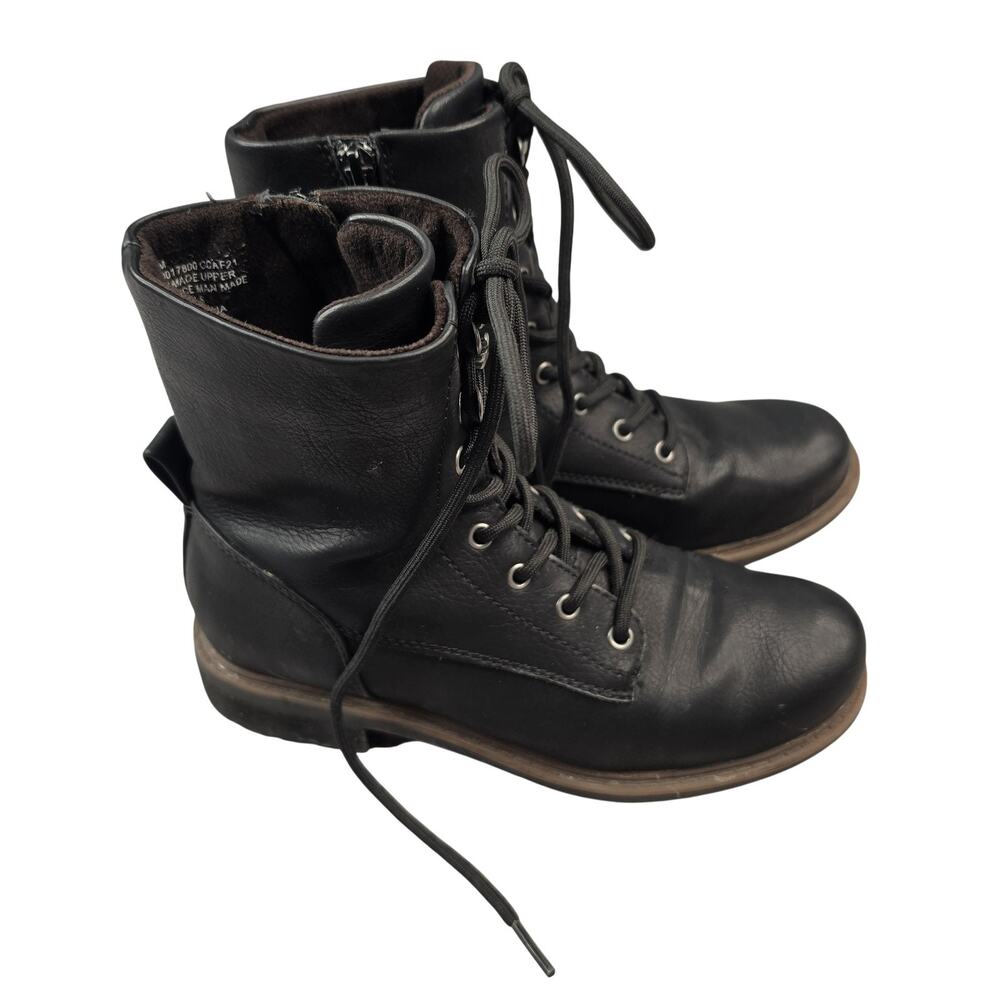 B.O.C. Boots Womens 7 38 Black Faux Leather Combat Lace Zip Lug Sole Goth Grunge